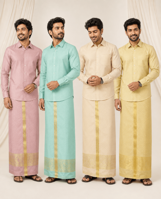Colour Shirt & Dhoti Combo Set